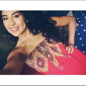 Red maxi dress with floral design